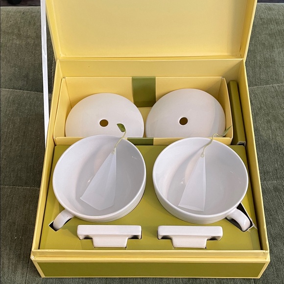 Tea Forte Duet Porcelain Cafe Cups Covers Ceramic Tea Trays 2 Silk Infusers - Picture 1 of 9